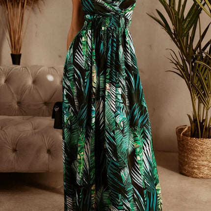 Smocked Printed Surplice Maxi Cami Dress - Image 1
