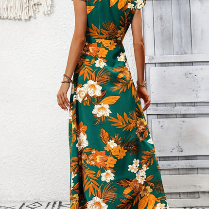 High-Low Printed Cap Sleeve Maxi Dress - Image 6