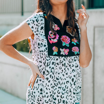 Leopard Notched Neck Short Sleeve Tee - Image 3