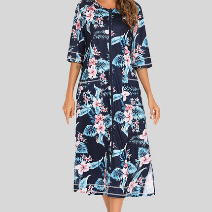 Printed Slit Night Dress with Pockets - Image 13