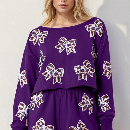 Double Take Sequin Bow Cropped Top and Shorts Set - Image 3