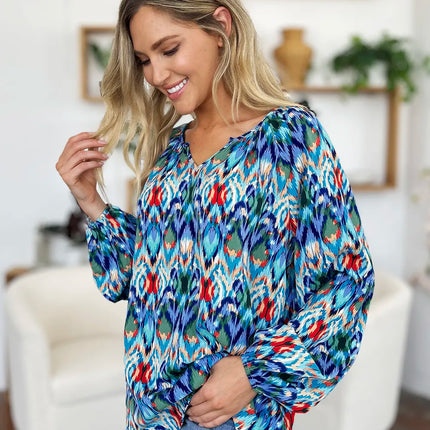 Double Take Full Size Printed Balloon Sleeve Blouse - Image 18