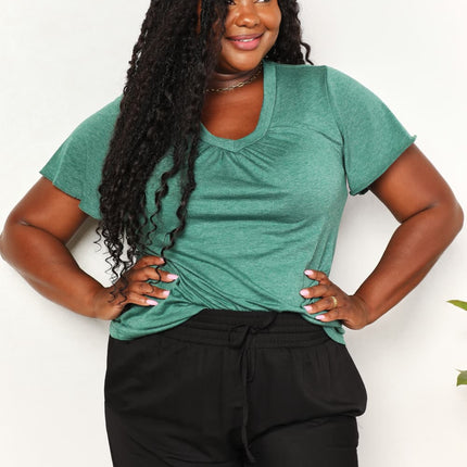 Double Take Ruched V-Neck Short Sleeve T-Shirt - Image 12