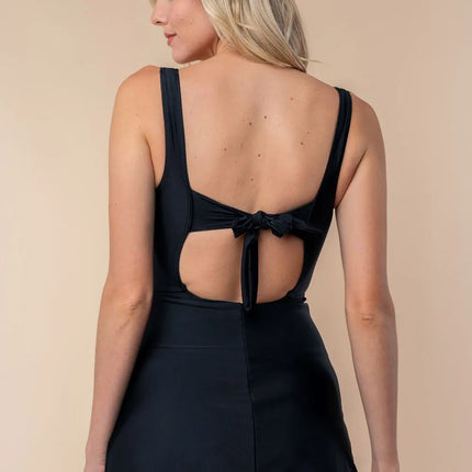 White Birch Full Size Sleeveless Tie Back Performance Knit Swim Dress - Image 2