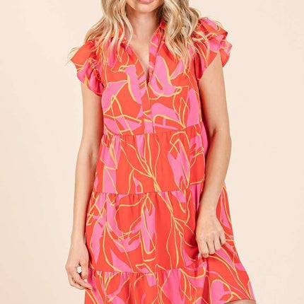 Mittoshop Leaf Print Ruffle Sleeve Tiered Mini Dress - Image 1