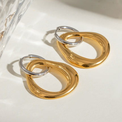 18K Gold-Plated Stainless Steel Contrast Asymmetrical  Earrings - Image 4