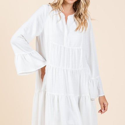 Mittoshop Tiered Notched Flare Sleeve Dress - Image 1