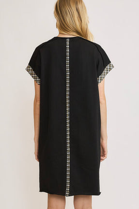 Umgee Peace Plaid Applique Short Sleeve Mini Dress - Image 2