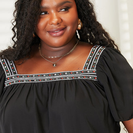 Honey Contrast Square Neck Puff Sleeve Blouse - Image 8