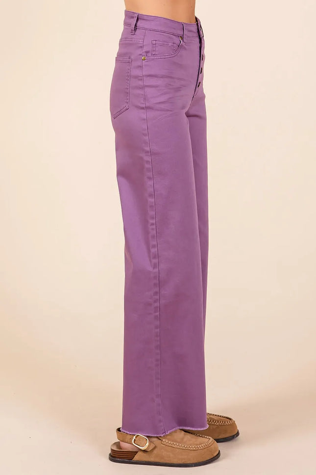 Mittoshop Twill High Waisted Button Fly Wide Leg Pants