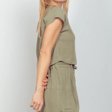 VERY J Woven Cropped Top & Waist Tie Shorts Set - Image 4