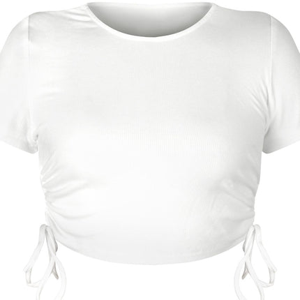 Round Neck Short Sleeve Drawstring Tee - Image 2