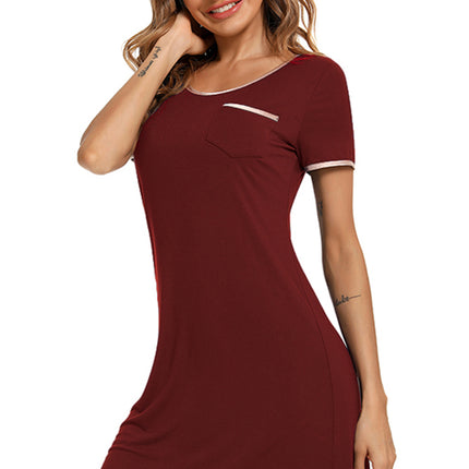Contrast Trim Pocketed Round Neck Lounge Dress - Image 19
