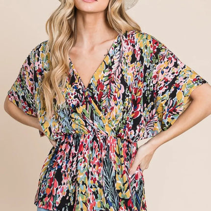 BOMBOM Printed Surplice Peplum Blouse - Image 5