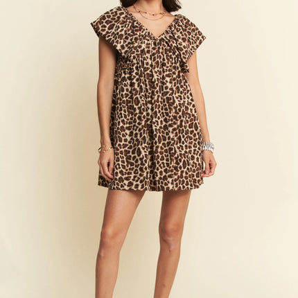 Davi & Dani Animal Printed Velvet Ribbon Mini Dress - Image 5