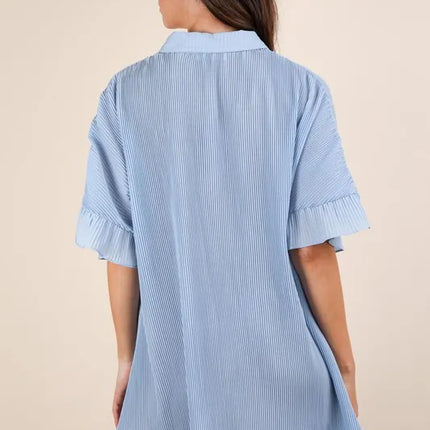 VERY J Pleated Detail Button Down Mini Dress - Image 4