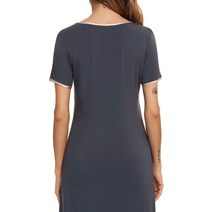Contrast Trim Pocketed Round Neck Lounge Dress - Image 7