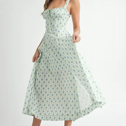 MABLE Floral Print Bustier Back Lace Up Midi Dress - Image 3