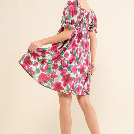And The Why Smocked Floral Ruffle Short Sleeve Mini Dress - Image 2