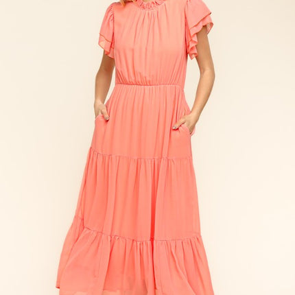 Haptics Full Size Tiered Frill Mock Neck Short Sleeve Dress - Image 4