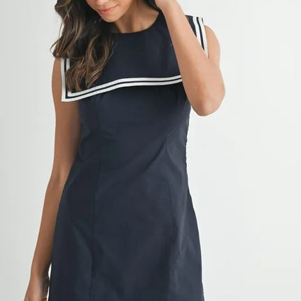 MABLE Contrast Piping Square Sailor Collar Mini Dress - Image 3