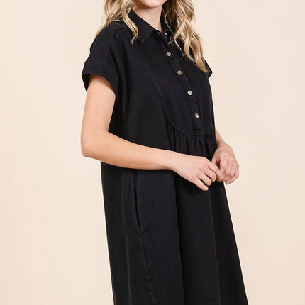 Mittoshop Twill Short Sleeve Collared Mini Dress - Image 4