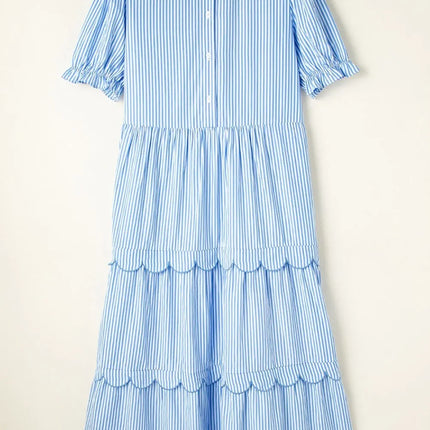 Stripe Bubble Short Sleeve Tiered Scallop Midi Dress - Image 3