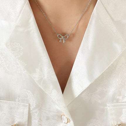 Titanium Steel Bow Pendant Necklace - Image 6