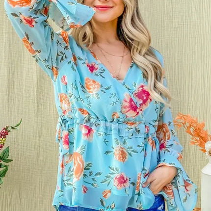 And The Why Floral Print Draw String Bell Sleeve Top - Image 4