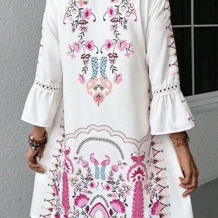 Lace Detail Printed Three-Quarter Sleeve Dress - Image 5