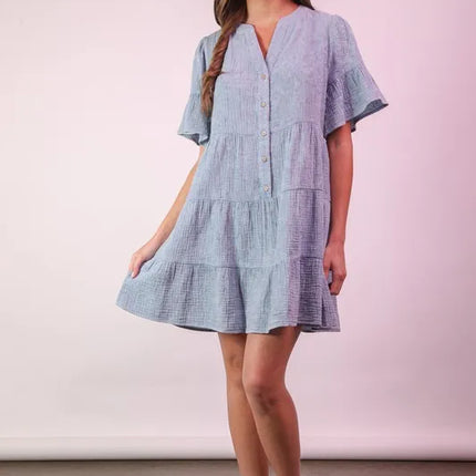 VERY J Mineral Washed Baby Bell Sleeve Woven Mini Dress - Image 4