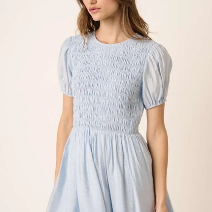 Mittoshop Smocking Detail Puff Sleeve Mini Dress - Image 3