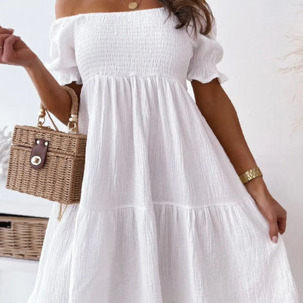 Smocked Off-Shoulder Mini Dress - Image 1