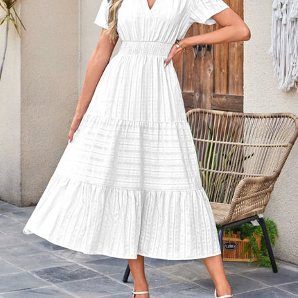Tiered Notched Short Sleeve Dress - Image 14
