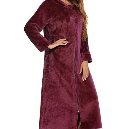 Zip Front Hooded Night Dress with Pockets - Image 11