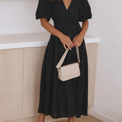 V-Neck Puff Sleeve Midi Dress - Image 16