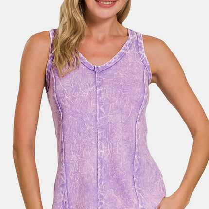 Zenana Exposed Seam V-Neck Wide Strap Tank - Image 1