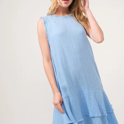 Washed Fringe Detail Tiered Dress - Image 3