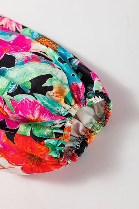 Floral Tie Neck Balloon Sleeve Blouse - Image 7