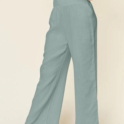 Double Take Full Size Texture Smocked Waist Wide Leg Pants - Image 11