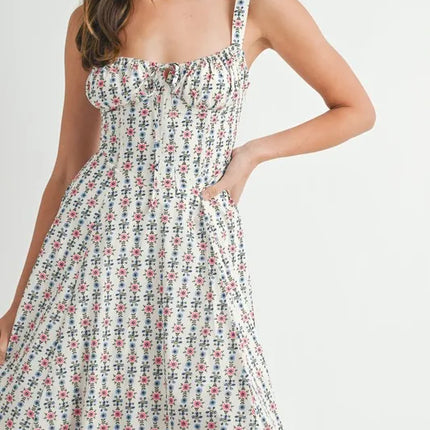 MABLE Floral Print Bustier Back Lace Up Midi Dress - Image 12