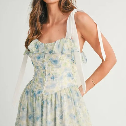 MABLE Floral Printed Shoulder Strap Midi Dress - Image 10