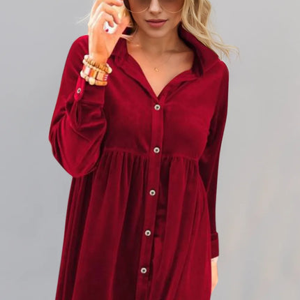 Oh Full Size Collared Neck Long Sleeve Mini Dress - Image 1