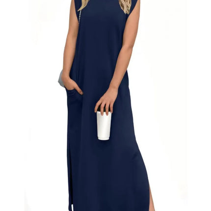 Full Size Slit Round Neck Sleeveless Maxi Tank Dress Plus Size - Image 24
