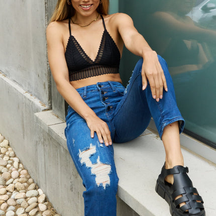 Leto Ribbed Lace Boho Racerback Bralette in Black - Image 7