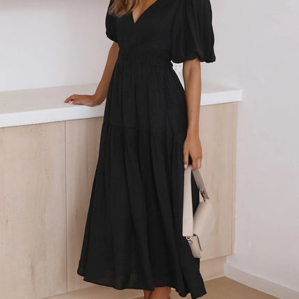 V-Neck Puff Sleeve Midi Dress - Image 17