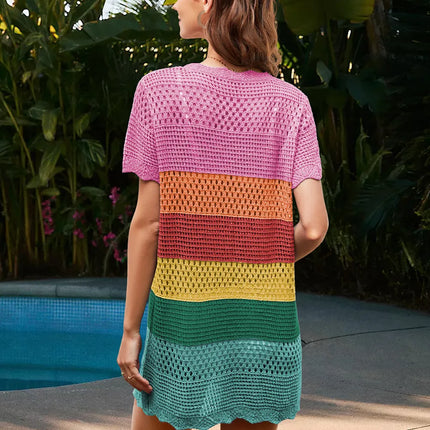 Openwork Round Neck Short Sleeve Cover-UP - Image 2