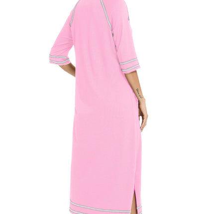 Zip Up Slit Round Neck Night Dress with Pockets - Image 9