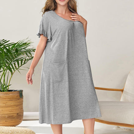 Plus Size Round Neck Short Sleeve Lounge Dress - Image 1