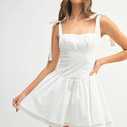 MABLE Shoulder Tie Corset Panel Mini Dress - Image 1